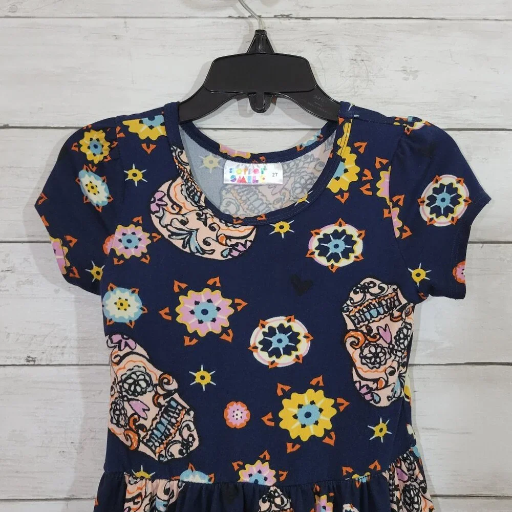 Dot Dot Smile Blue Sugar‎ Skull Baby Girl Toddler Kids Dress Spring Size 2T